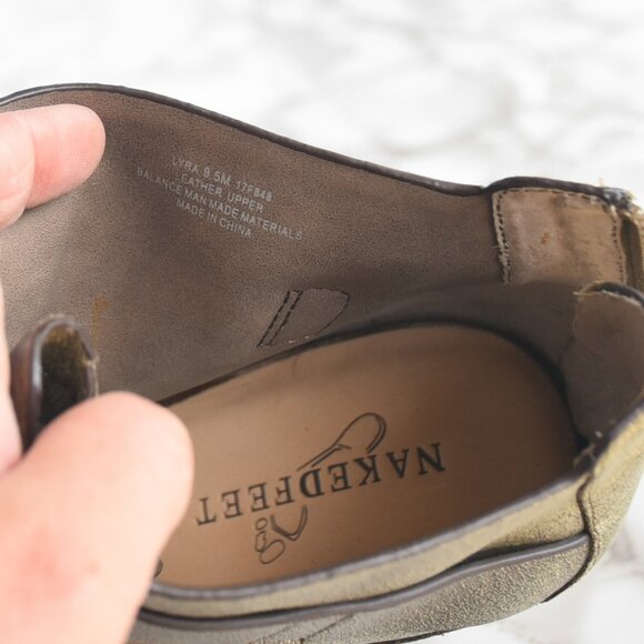 NWOT Naked Feet Soft Gold Metallic Lyra Leather Peep-toe Heel Bootie Size 9.5 - Picture 8 of 8